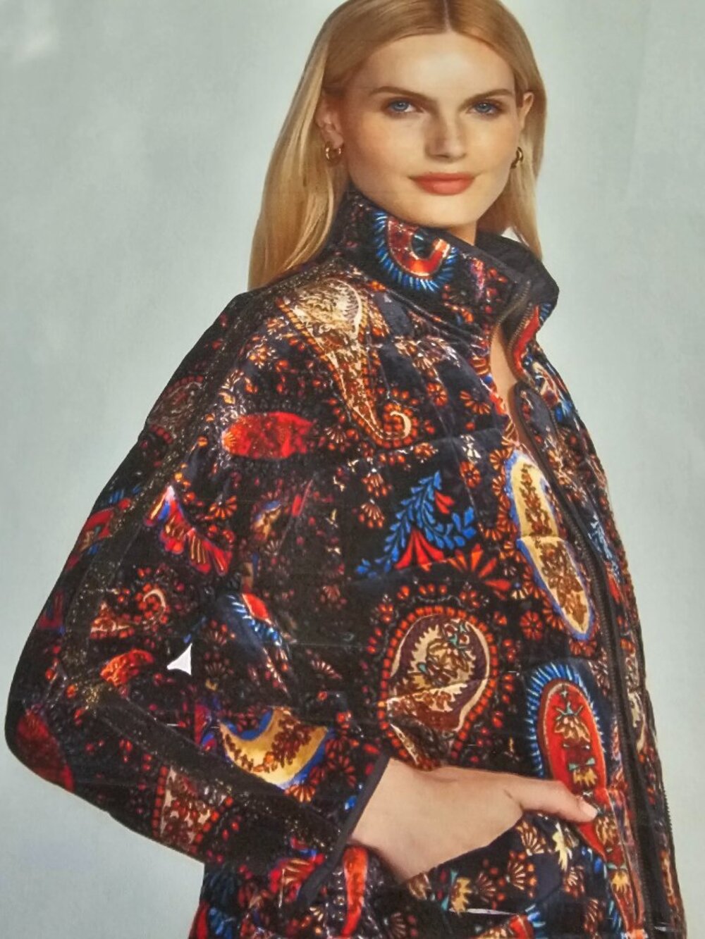 Johnny Was Sezana Bold Paisley Quilted Bomber Jacket